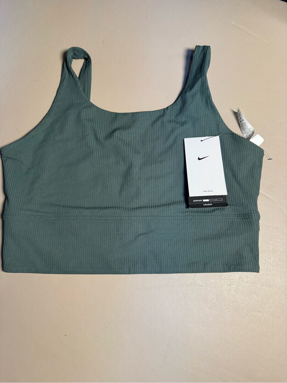 Nike Zenvy Ribbed Scoop Neck Sports Bra - Teal Green